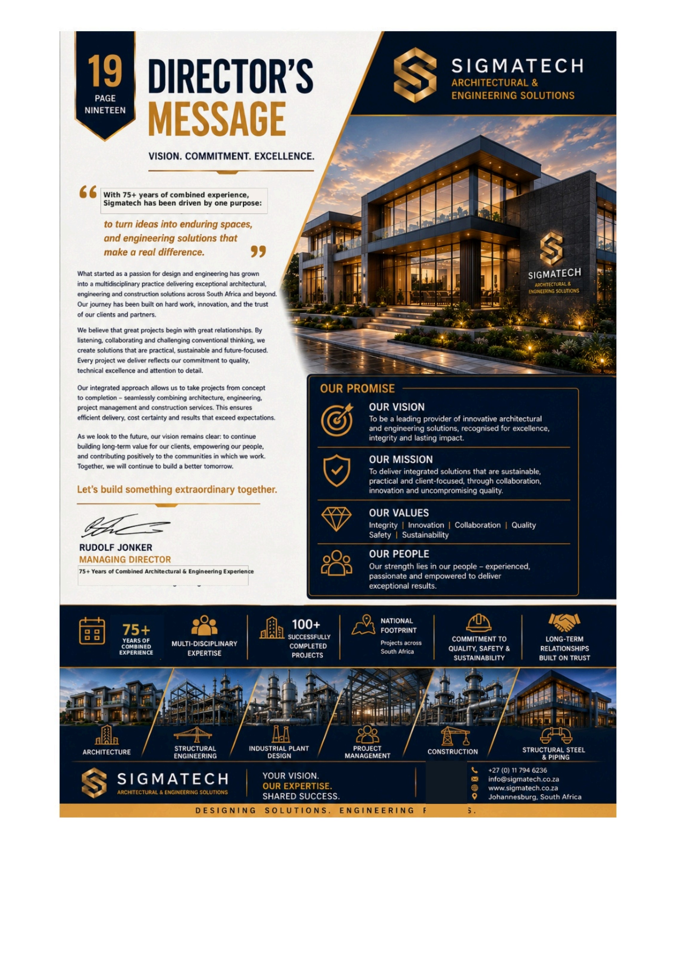 Director's message — vision, commitment, excellence